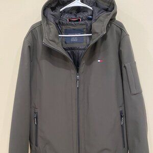 Tommy Hilfiger 3-layer water & wind resistant hooded coat dark green
